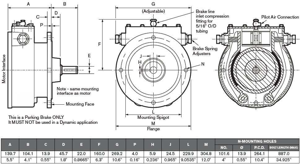RM310 Brake Dimensions